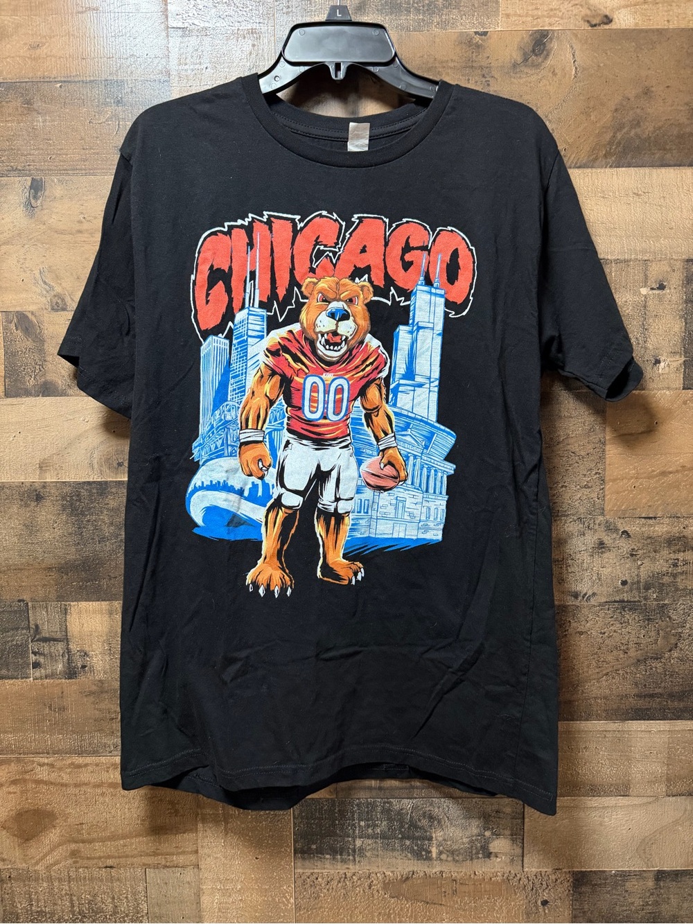 Chicago Football Bear Mascot T Shirt Mens XL Black Laviva Sports Graphic Tee